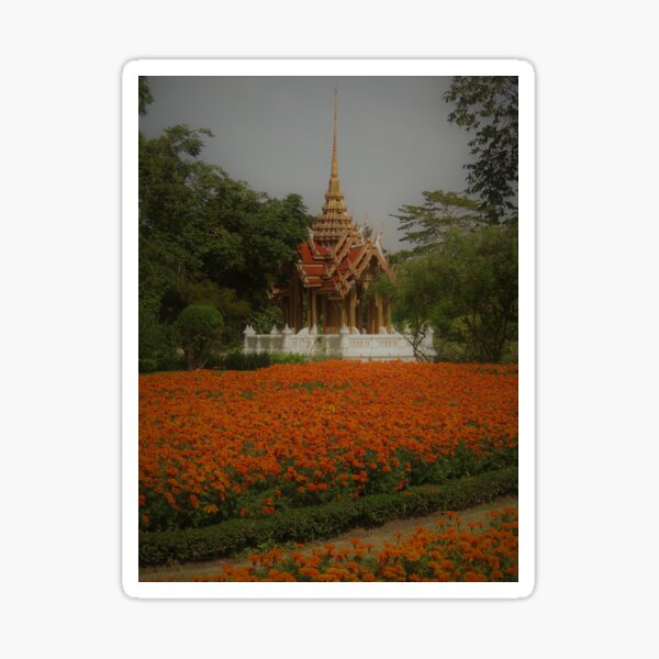 Temple and Flowers in King Rama IX Park, Bangkok Sticker