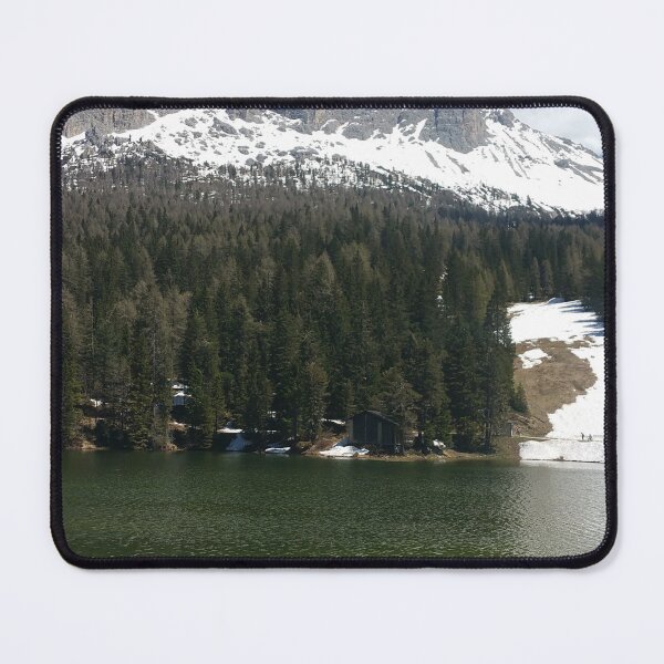 Item preview, The fabulous alpine lake of Misurina in the Dolomites. Lovely and relaxing place in the Italian Alps. Chair on the shore. Reflections in the rippled water. Sunny spring day. designed and sold by Maurizio Fabbroni.