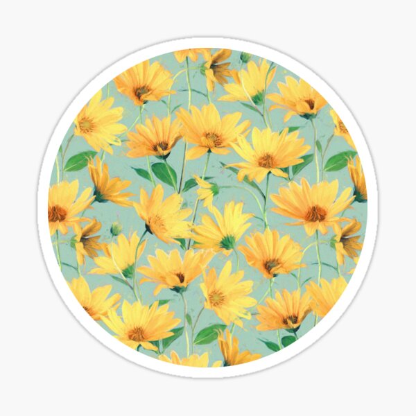 Item preview, Painted Golden Yellow Daisies on soft sage green designed and sold by micklyn.