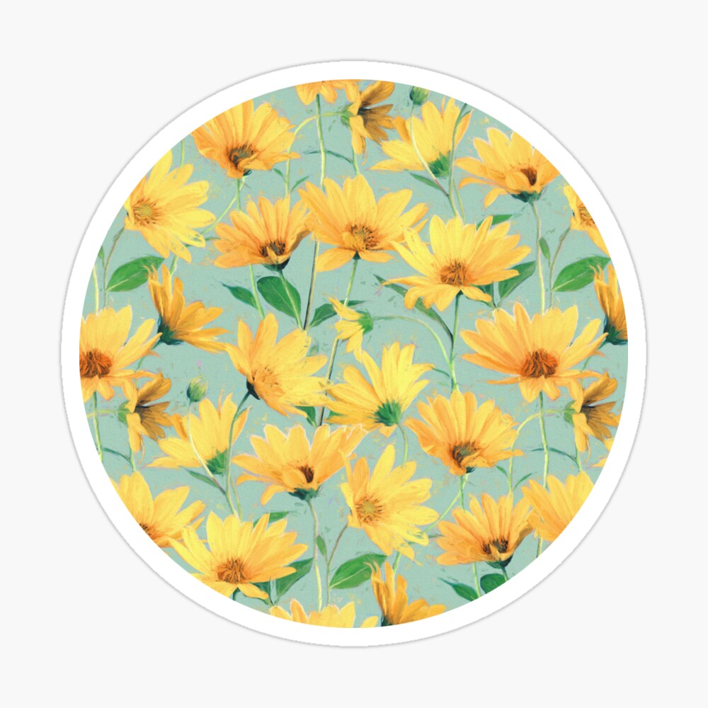 Painted Golden Yellow Daisies on soft sage green Sticker