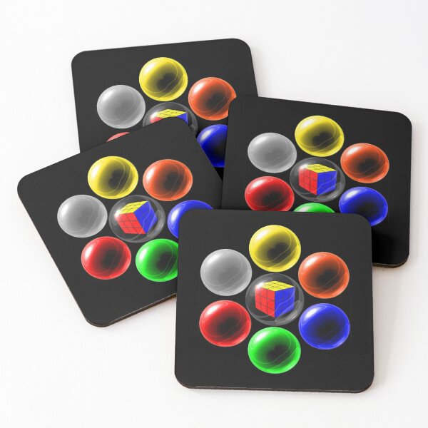 Aperçu de l'œuvre Rubik's Cube dans une boule de verre entourée de six boules de verre colorées créée et vendue par JayvoRyannt.
