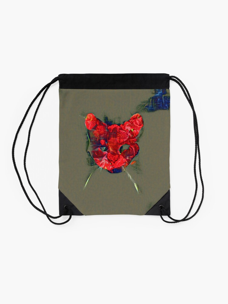 Alternate view of Ninja cat hiding in poppy #Art Drawstring Bag