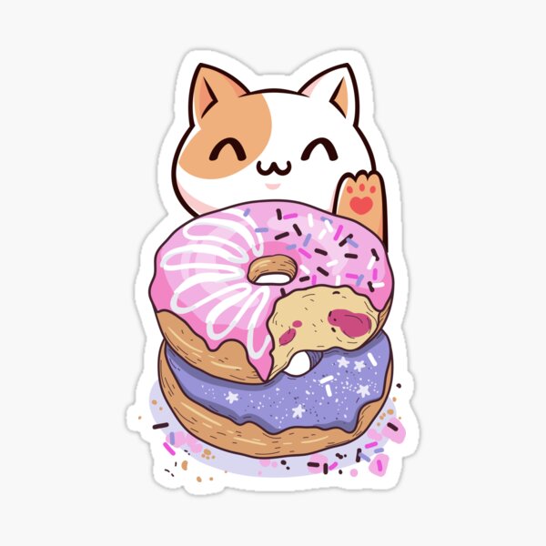 Cute Coffee Cup & Donut - Kawaii Coffee Cute Anime - Sticker | TeePublic