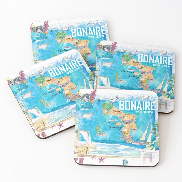 Item preview, Bonaire Dutch Antilles Caribbean Island Illustrated Travel Map with Tourist Highlights designed and sold by artshop77.