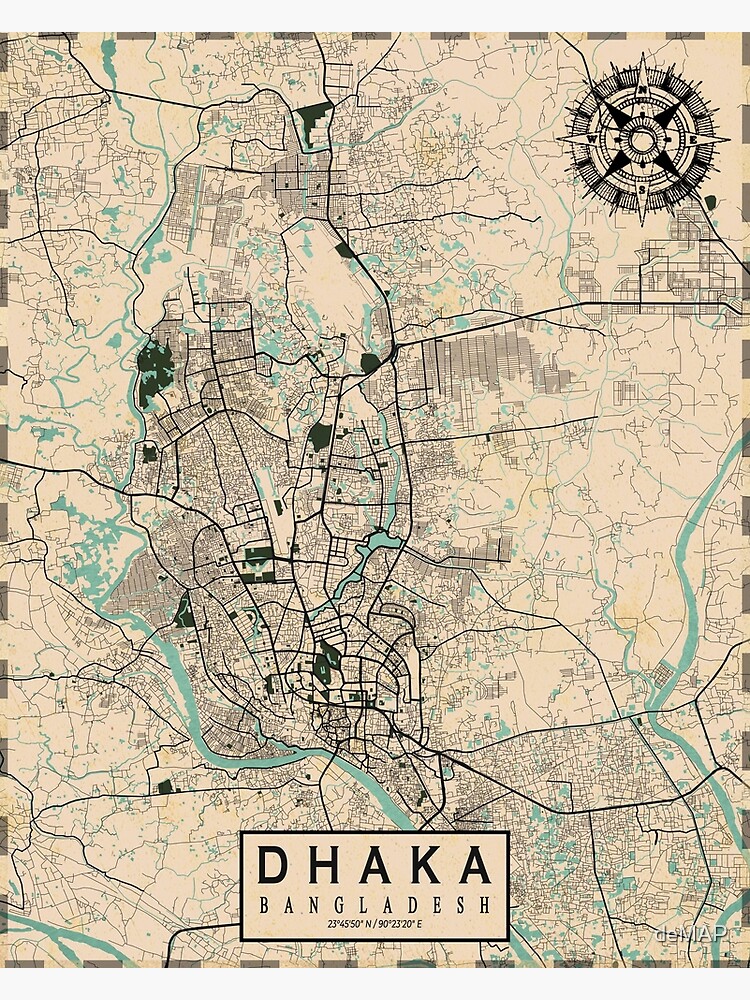 “Dhaka City Map of Bangladesh - Vintage” Poster for Sale by deMAP