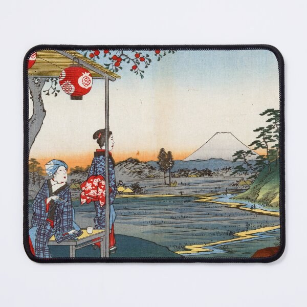 Item preview, Two women at an outdoor teahouse stall at Zōshigaya with Mount Fuji in the distance (Restored Japanese Artwork) designed and sold by PromoteProgress.