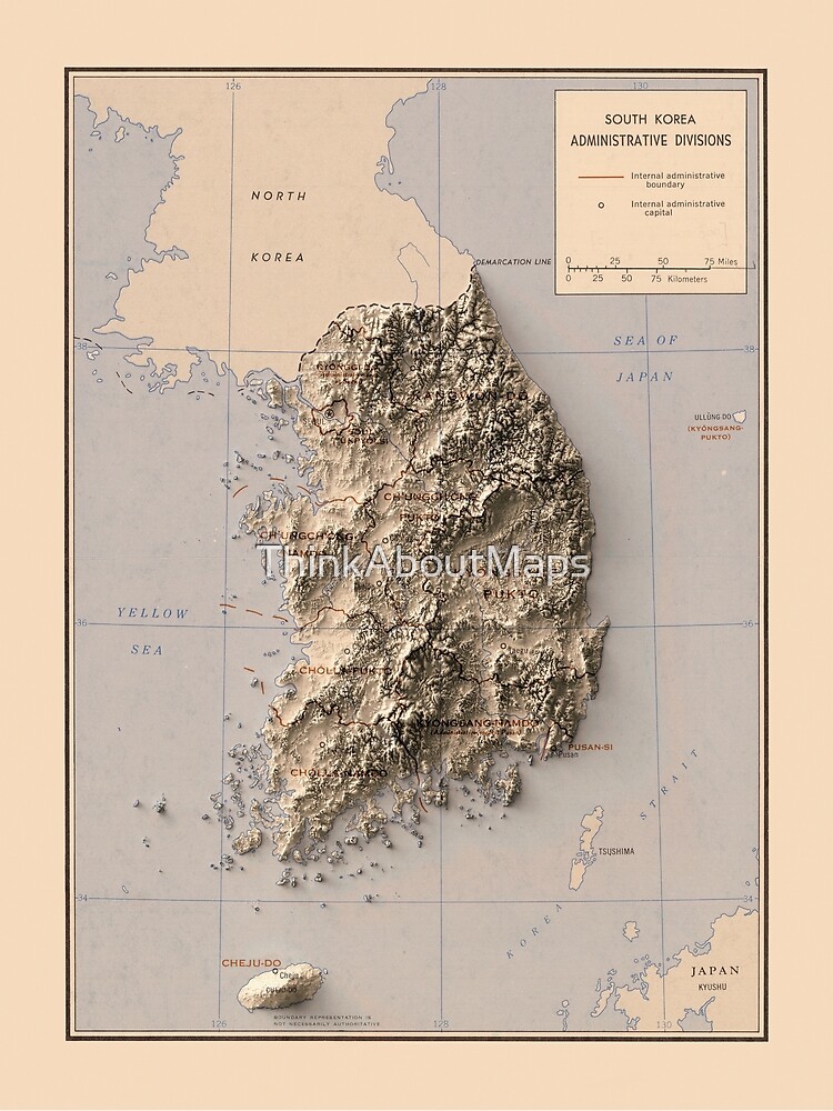 Póster «Mapa En Relieve De Corea Del Sur De 1970 Renderizado ...