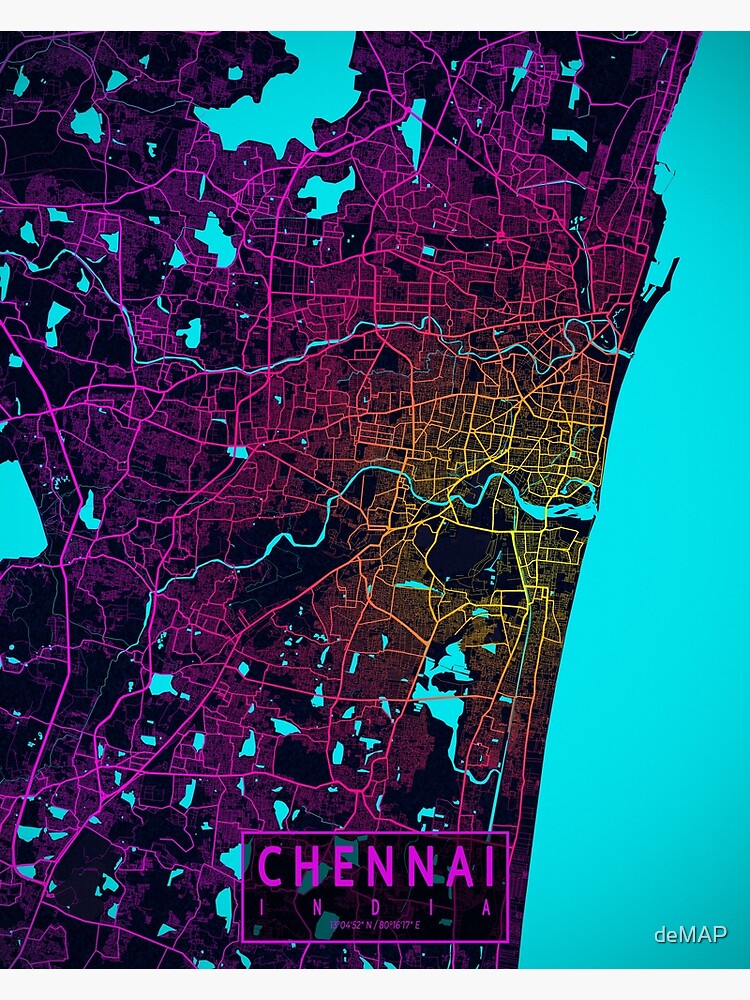 "Chennai City Map of India Neon" Poster by deMAP Redbubble