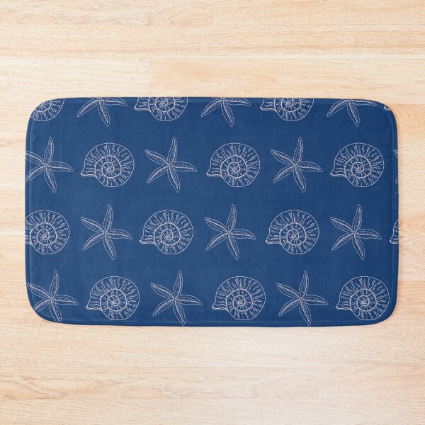 Item preview, Navy starfish and shell pattern designed and sold by Thegentleshop.