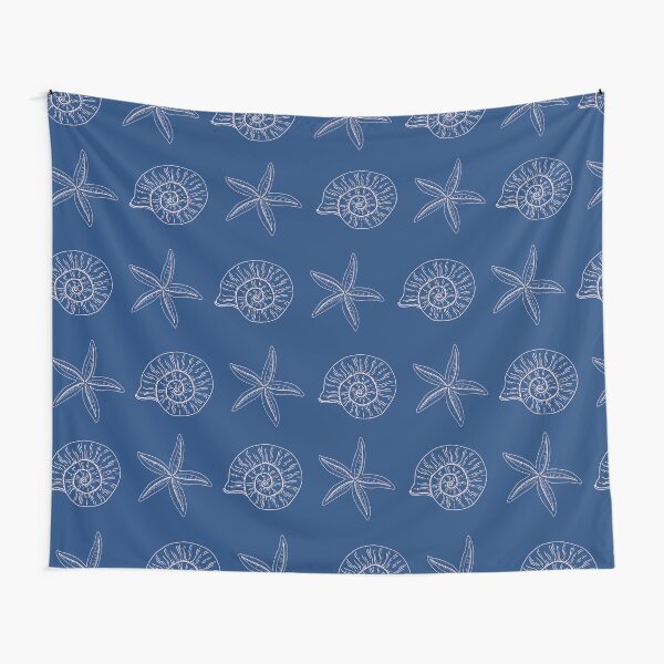 Item preview, Navy starfish and shell pattern designed and sold by Thegentleshop.