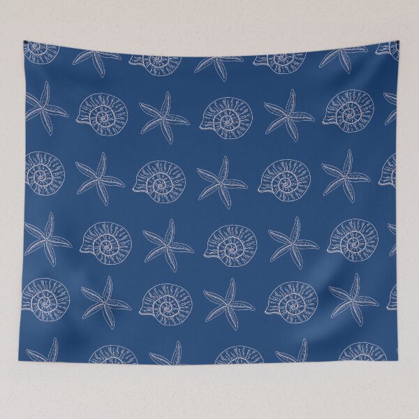 Item preview, Navy starfish and shell pattern designed and sold by Thegentleshop.