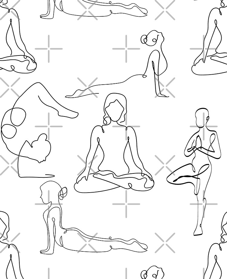 Womens silhouettes in line art style. Collection of handdrawn yoga poses.  Asana set. Vector illustration Stock Vector | Adobe Stock