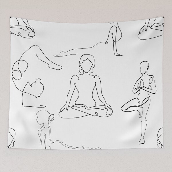 Item preview, white yoga poses positions line drawings modern art hipster designed and sold by Gossip Rag.