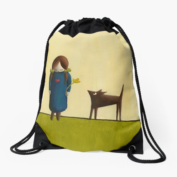 Between the Line – Girl with Dog Friend Drawstring Bag