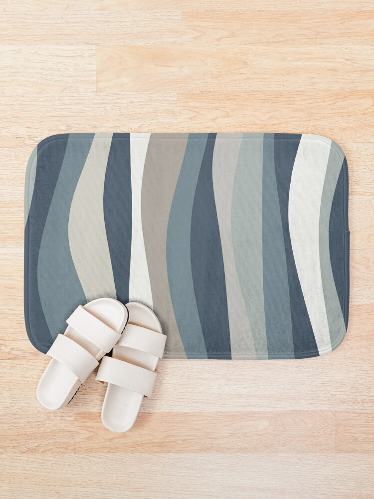 Maldives Abstract Botanical Pattern in Bright Blue and Cream Bath Mat by  Kierkegaard Design Studio