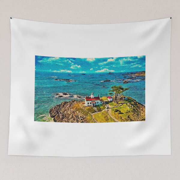 Item preview, Battery Point Light lighthouse in Crescent City, California - digital painting designed and sold by NickoPrints.