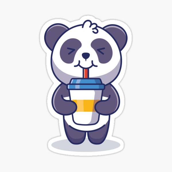 Cute Panda bear in cup drinking coffee tea cartoon teddy sweet