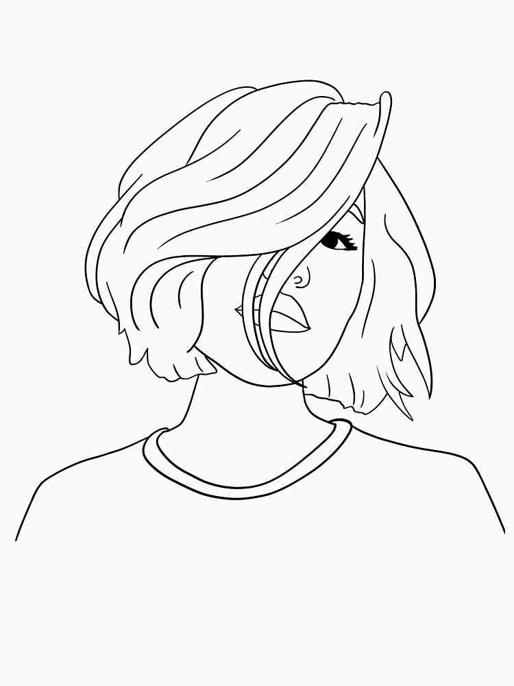 Black and white line art girl drawing Pullover Hoodie