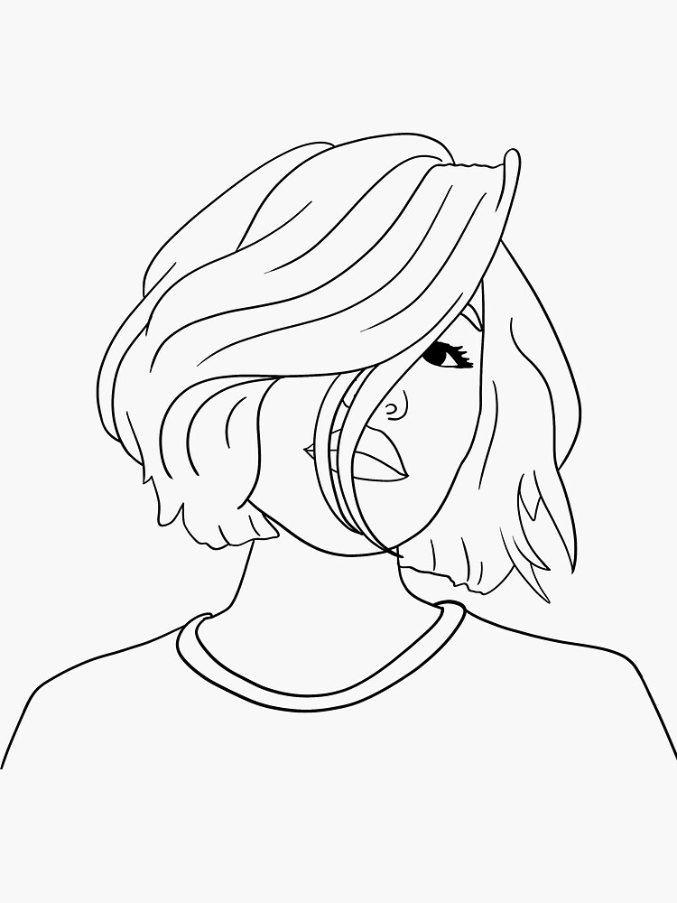 Black and white line art girl drawing