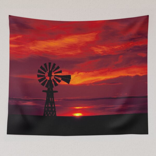 Item preview, Windmill silhouetted at sunset in eastern Colorado designed and sold by OrcaNature.