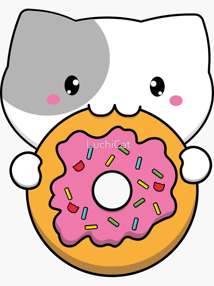 "Cute Cat with Donut" Sticker by LuchiCat Redbubble