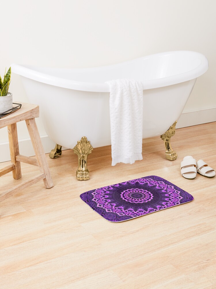 Thumbnail 2 of 6, Bath Mat, Mandala Pattern, Purple designed and sold by PromoteProgress.