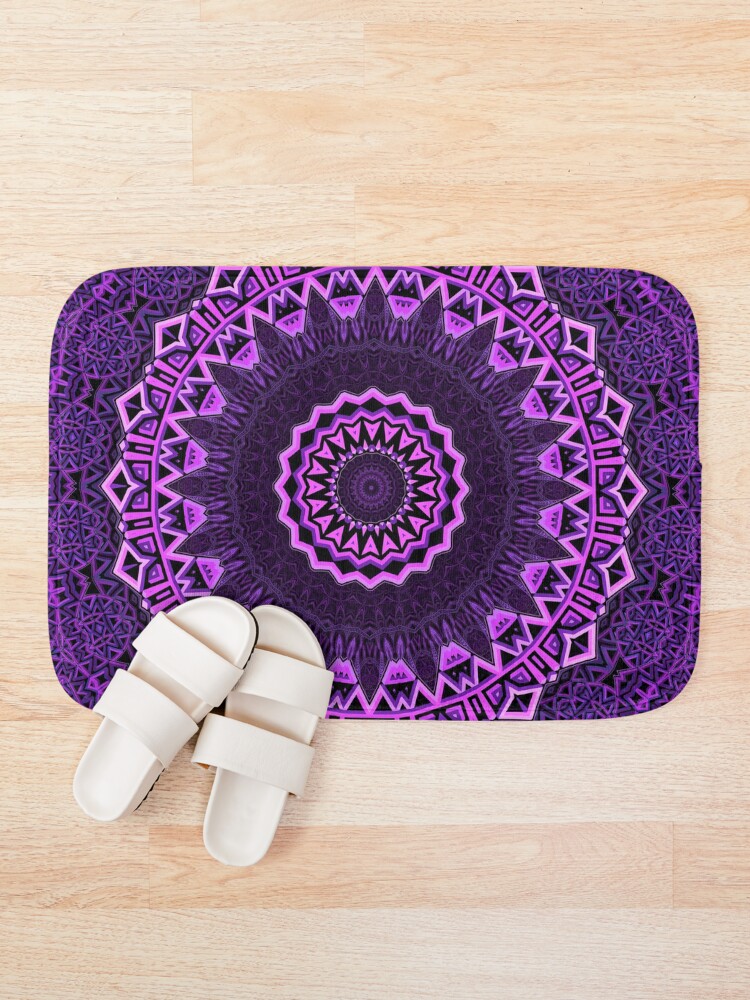 Thumbnail 1 of 6, Bath Mat, Mandala Pattern, Purple designed and sold by PromoteProgress.
