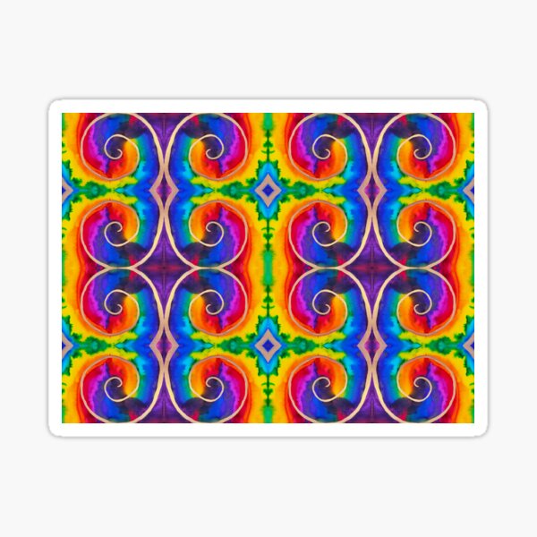 Rainbow Watercolor Tie Dye with Gold Spirals Sticker
