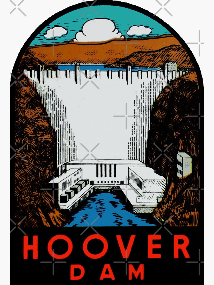 Thumbnail 3 of 3, Sticker, Hoover Dam Vintage Travel Decal designed and sold by hilda74.
