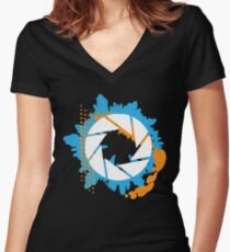 Portal - Abstract Aperture Logo Women's Fitted V-Neck T-Shirt