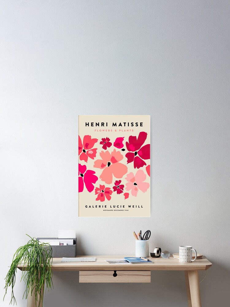 Thumbnail 2 of 3, Poster, Henri Matisse Flowers And Plants Galerie Lucie Weill November - December 1966 - Matisse Pink Flower Sketch designed and sold by PaulaSpringArt.