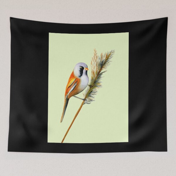 Item preview, Bearded Tit Bird Watercolor Artwork Bird Art Canvas Print designed and sold by naturealvar.