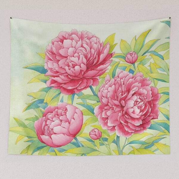 Aperçu de l'œuvre Ensemble de pivoines, style estampes créée et vendue par VictorineArt.