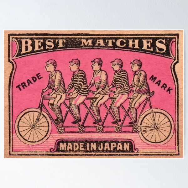 Item preview, 1910 Japanese Tandem Bicycle Matchbox Label  designed and sold by retrographics.