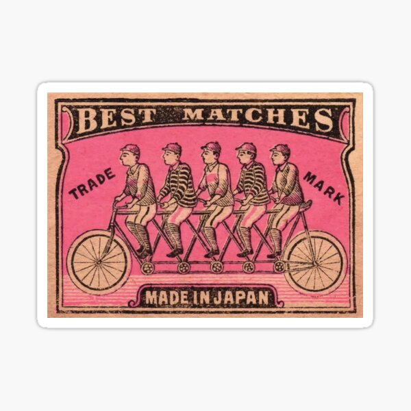 Artikel-Vorschau von Japanischer Tandem-Fahrrad-Streichholzschachtel-Aufkleber 1910, designt und verkauft von retrographics.