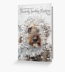 Humorous Christmas Card - Dog Wearing Tinsel Greeting Card