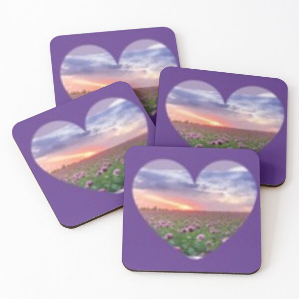 Item preview, Purple Heart and purple flowers in a Greenfield During Sunset designed and sold by joelle1724.