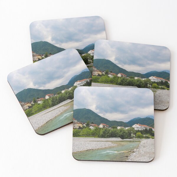 Item preview, Low flows on the Tolminka River at Tolmin, with gravel bars exposed, Slovenia designed and sold by SnapTPhotograph.