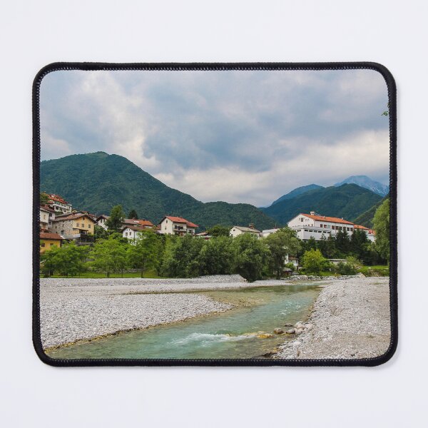 Item preview, Low flows on the Tolminka River at Tolmin, with gravel bars exposed, Slovenia designed and sold by SnapTPhotograph.