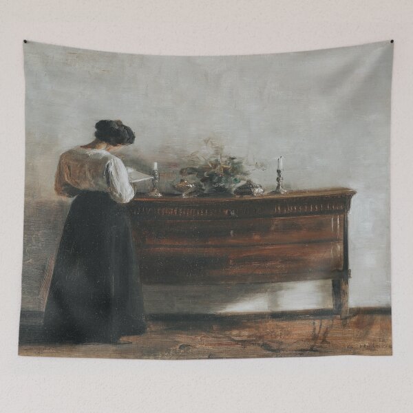 Artikelvorschau, Interieur mit der lesenden Frau des Künstlers (Vintage-Druck) – Carl Holsøe entworfen und verkauft von apopofbeauty.