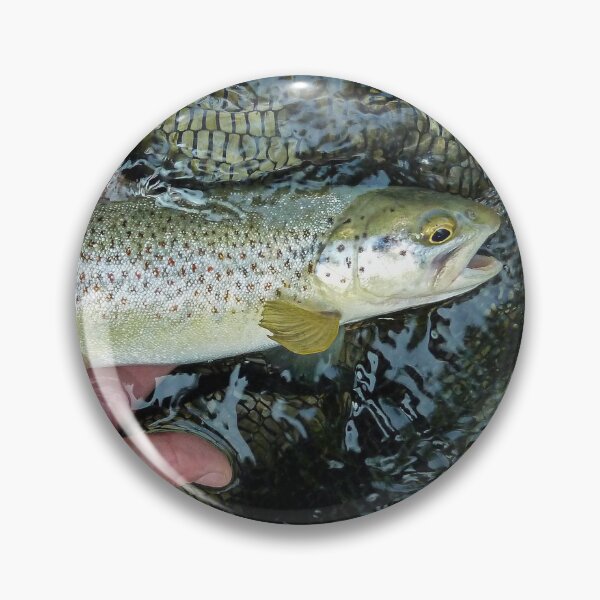 Item preview, A marble and brown trout hybrid fish in a fishing net after being caught on the Soca River, near Tolmin, Slovenia designed and sold by SnapTPhotograph.