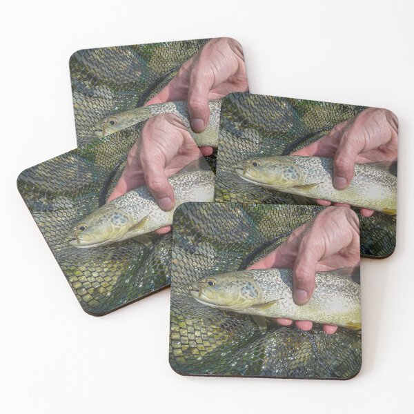 Item preview, A rare Marble Trout with a fly in its mouth in a fishing net, caught on the Soca River in Slovenia designed and sold by SnapTPhotograph.