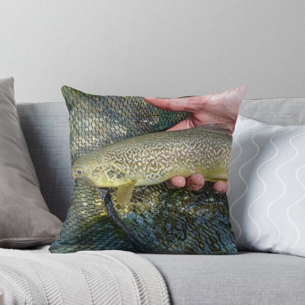 Item preview, A fisherman holding a rare Marble Trout caught on a fly from the Soca River in Slovenia designed and sold by SnapTPhotograph.