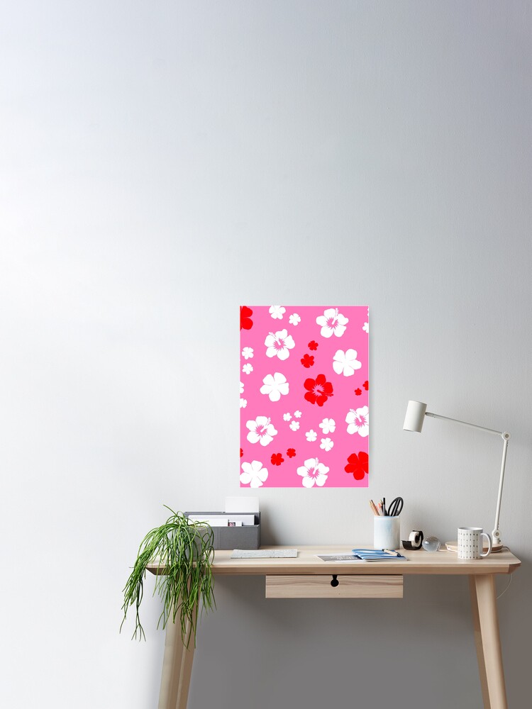 Coconut Girl, Pink and Red Hibiscus Flower Pattern  Poster for