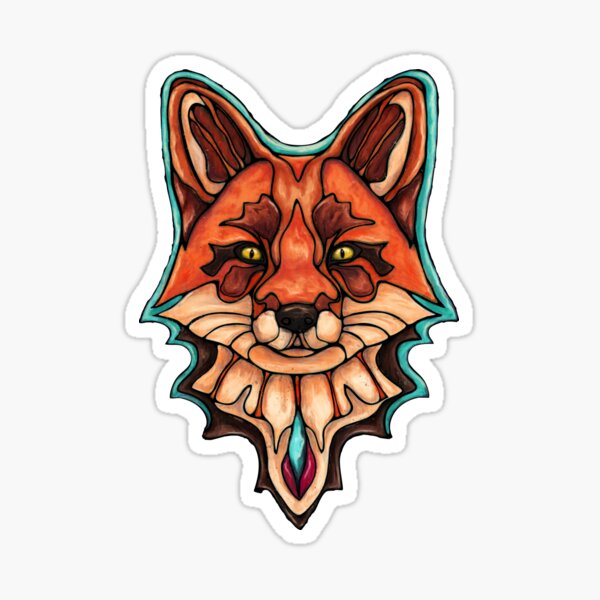 "Graphic head fox animal totem, colorful kitsune" Sticker for Sale by