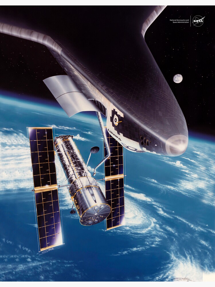 "The Hubble Space Telescope being deployed by the Space Shuttle