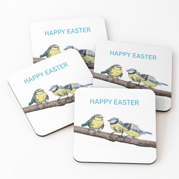 Item preview, HAPPY EASTER Blue Tits sitting on a branch - twittering birds designed and sold by IslesArt.