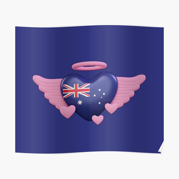 Australian Flag Heart with Pink Wings and Halo Poster