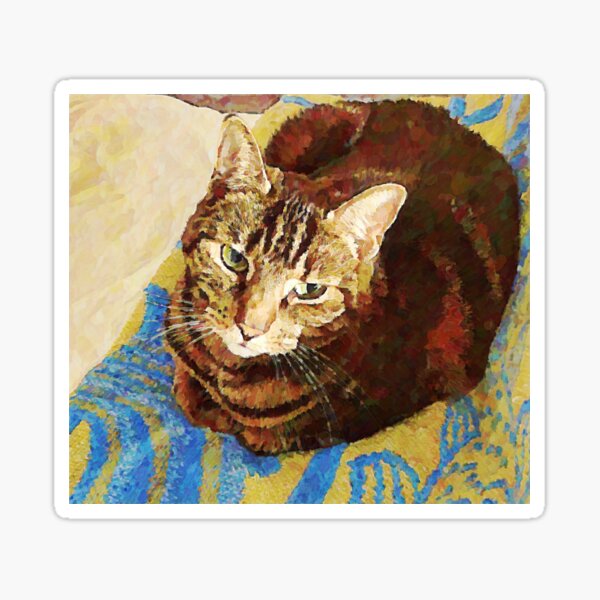 Tabby Cat On Her Blanket Art Sticker