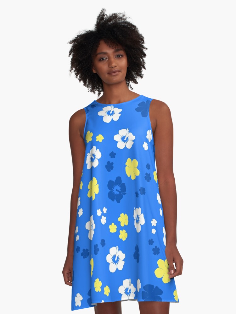 A-line dress - White/Blue floral - Ladies